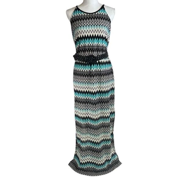 Bisou Bisou Womens Halter Keyhole Back Sleeveless Belted Maxi Dress Green Sz 16 - Picture 12 of 14